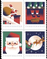 Scott 5644-5647; 5647a<br />Forever A Visit from St. Nick (DSB)<br />Double-Sided Block of 4 #5644-5647 (4 designs)<br /><span class=quot;smallerquot;>(reference or stock image)</span>