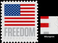 Scott 5787<br />Forever Flag and Freedom<br />Microprint At Right of Lowest Strip; Pane Single<br /><span class=quot;smallerquot;>(reference or stock image)</span>