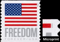 Scott 5789A<br />Forever Flag and Freedom (Coil)<br />Microprint At Right of Lowest Strip; Coil Single<br /><span class=quot;smallerquot;>(reference or stock image)</span>