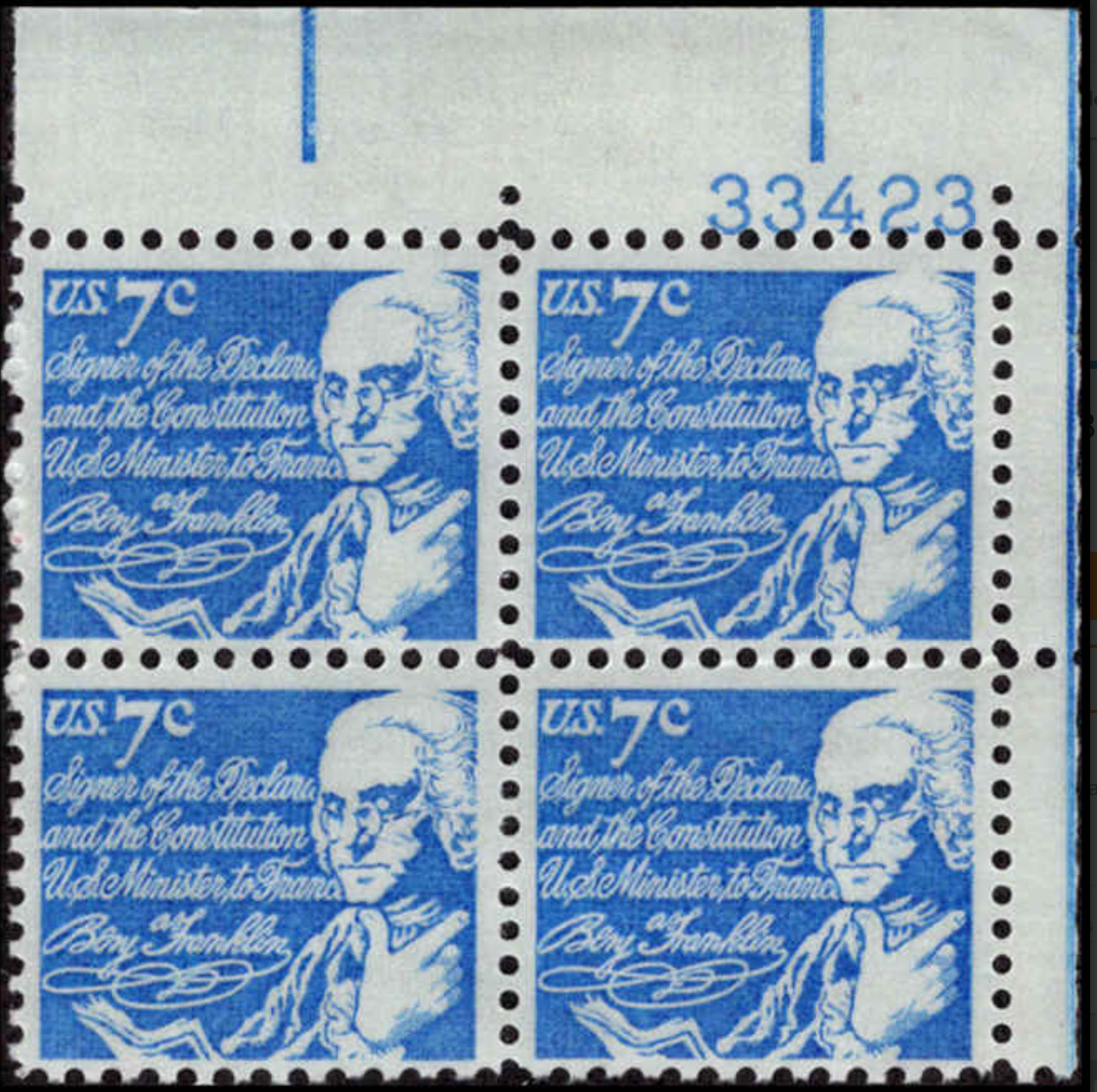 Modern U.S. Stamps: Scott 1393D, 7c Benjamin Franklin