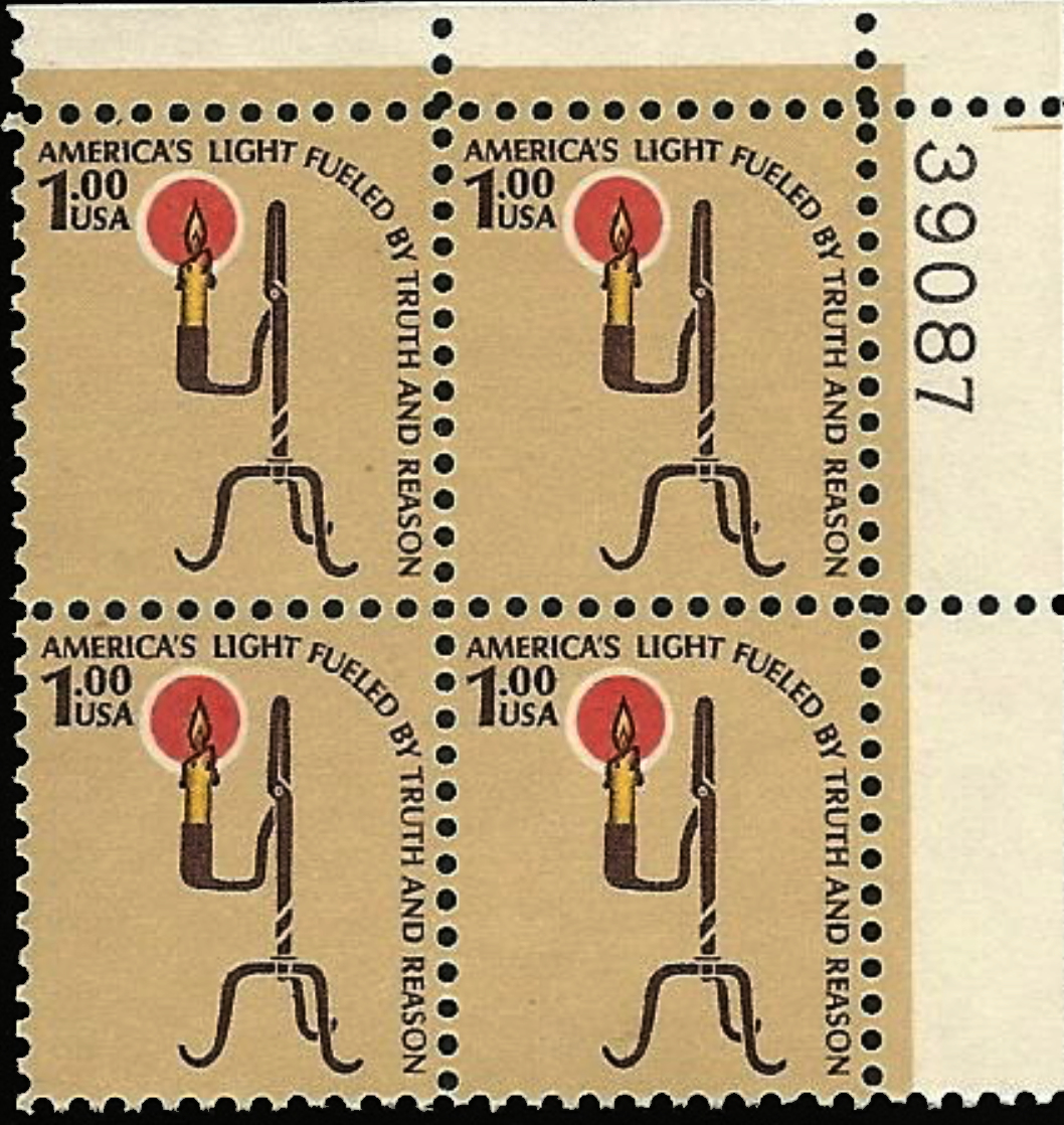 Rush Lamp Invert Modern U.S. Stamps: Scott 1610, $1.00 Rush Lamp and Candle Holder